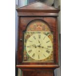 EARLY VICTORIAN MAHOGANY LONGCASE CLOCK maker indistinct, the painted dial representing the seasons,