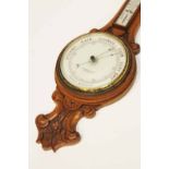 VICTORIAN CARVED OAK ANEROID BAROMETER by Fraser & Elrick of Edinburgh,