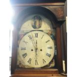 LATE GEORGE III SCOTTISH LONGCASE CLOCK the hood with dentil cornice and urn inlaid corners,