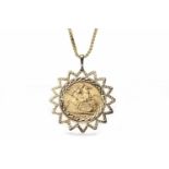 GOLD SOVEREIGN DATED 1968 in an unmarked pendant mount, on a nine carat gold chain,