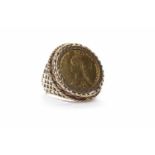 HALF SOVEREIGN DATED 1887 in a nine carat gold ring, unsoldered,