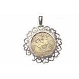 GOLD HALF SOVEREIGN DATED 1911 in nine carat gold pendant mount, unsoldered, 7.