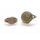 GOLD $1 ONE DOLLAR COIN DATED 1853 in a nine carat gold ring, 4.