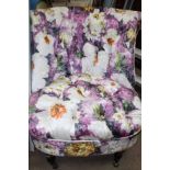 UPHOLSTERED TUB CHAIR floral fabric with button studding,