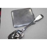 LOT OF SILVER ITEMS including an engine turned cigarette case, a Brandy decanter label,