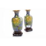 PAIR OF EARLY 20TH CENTURY CHINESE CLOISONNE VASES with floral decoration on a blue ground,