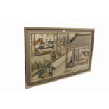 LARGE EARLY 20TH CENTURY CHINESE WATERCOLOUR depicting various female figures in rooms and on a