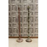 MID 20TH CENTURY EASTERN METAL STANDARD LAMP together with a carved wooden standard lamp,