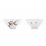 TWO EARLY/MID 20TH CENTURY CHINESE SAKI BOWLS decorated with butterflies and flowers, mark to base,