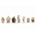 GROUP OF FIVE 20TH CENTURY JAPANESE IVORY NETSUKE each modelled as a figure, the tallest 5cm high,