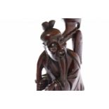 LARGE EARLY 20TH CENTURY CHINESE ROOTWOOD FIGURE of a fisherman, converted to a table lamp,