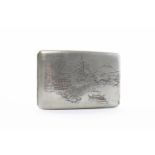 JAPANESE WHITE METAL CIGARETTE CASE with architectural landscape scene to the exterior and interior,