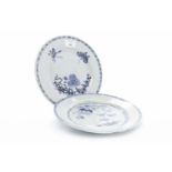 TWO LATE 19TH CENTURY CHINESE BLUE AND WHITE PLATES one with floral and butterfly decoration,