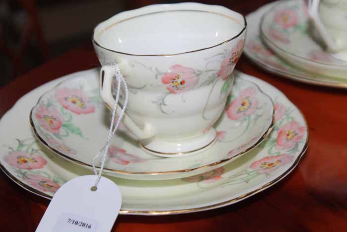 RADFORDS BONE CHINA POPPY PATTERN TEA SET comprising six cups, saucers, sideplates,