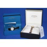 LADY'S ROTARY WRIST WATCH the oval mother of pearl dial in a gold coloured case,