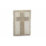 LATE 19TH CENTURY CHINESE IVORY CARD CASE with a cross on either side carved with figures in an