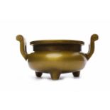 MID 20TH CENTURY CHINESE BRONZE CENSER on three feet, mark to base,