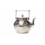 SMALL CHINESE SILVER TEA KETTLE of globular form, embossed with a dragon,