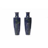 PAIR OF EARLY 20TH CENTURY CHINESE CLOISONNE VASES of slender baluster form,