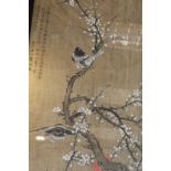 PAIR OF EARLY 20TH CENTURY CHINESE WATERCOLOURS painted with birds on blossom,