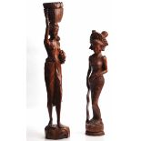 TWO BALINESE CARVED WOOD FIGURES OF WOME