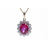 RUBY AND DIAMOND CLUSTER PENDANT