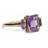 AMETHYST THREE STONE RING