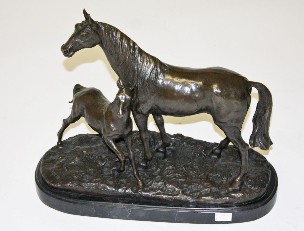 AFTER P.J. MENE, 
bronze equestrian group modelled with a mare and foal, O.R.M. - Image 2 of 2