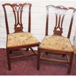 A GOOD PAIR OF GEORGE III PERIOD MAHOGANY DINING CHAIRS, each with a shaped top rail,