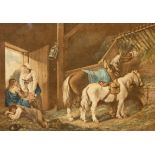 AFTER GEORGE MORLAND, a set of four coloured engravings, The Carrier's Stable, The Turn Pike Gate,