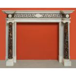 A FINE GEORGIAN STYLE CARVED WHITE AND ROUGE MARBLE MANTEL PIECE,