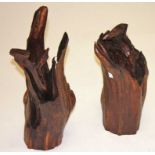 TWO SMALL PREHISTORIC NATURALLY FORMED SEQUOIA INSTALLATIONS, 21.5in (55cm) the larger.