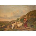 LOUIS PIERRE VERWEE (1807- 1877) Shepherdess with Sheep and Dog on a Country Path, O.O.C.