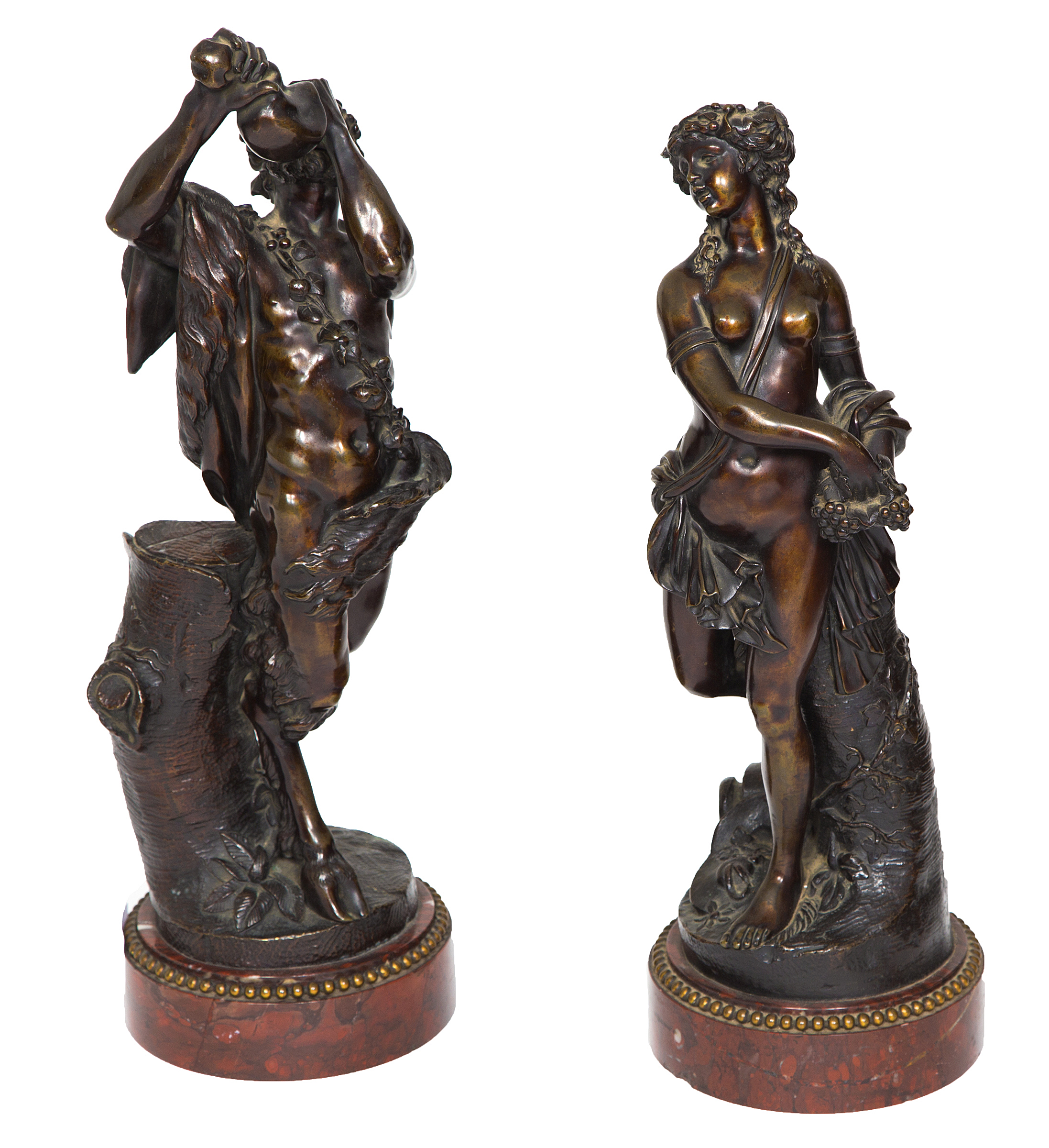 AFTER CLODION, 
a pair of bronze figures, Satyr & Nymph,