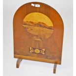 AN ART NOUVEAU ARCHED TOP WALNUT CHEVAL FIRE SCREEN,