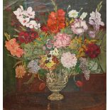 DAVID WILSON (1873-1935) Still Life, Colourful Flowers on a Ledge, O.O.C., signed lower left, 28.