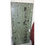 AN EXCEPTIONAL PAIR OF LARGE HEAVY RECTANGULAR GREEN MARBLE TABLE TOPS, 
with speckled grain,