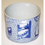 A LARGE CHINESE BLUE AND WHITE PORCELAIN BRUSH POT, of cylindrical form,