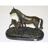 AFTER P.J. MENE, 
bronze equestrian group modelled with a mare and foal, O.R.M.