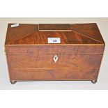 AN INLAID YEW AND BURR YEW TEA CADDY, William IV period,