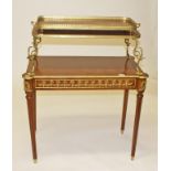 A TWO TIER PARQUETRY INLAID AND BRASS MOUNTED ÉTAGÈRE OR SUPPER TABLE,