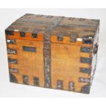 A LARGE 19TH CENTURY OAK METAL BOUND SILVER TRUNK, Fermappin Bros of London,