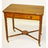 A VICTORIAN WALNUT SIDE TABLE, the rectangular top with rounded corners, and frieze drawer,