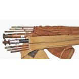 A GOOD OLD HARDY BROTHERS BRASS MOUNTED THREE PART FLY SPINNING ROD, with extra tip,