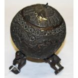 A CARVED COCONUT JAR AND COVER, 
19th century,