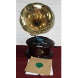 A LARGE BRASS HORN GRAMOPHONE, 
O.R.M.
