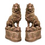 A VERY GOOD PAIR OF LIFE SIZE COMPOSITION MODELS OF SEATED LIONS, 
one facing left,