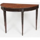 A GEORGE III AND LATER INLAID MAHOGANY DEMI LUNE SIDE TABLE, the top inlaid with a central shell,