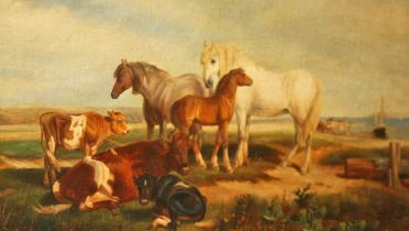 ATTRIBUTED TO THOMAS FRANCIS WAINEWRIGHT ( 1794-1883), Cattle and Horses in a Seaside Field, O.O.P.