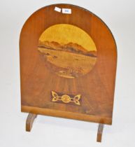 AN ART NOUVEAU ARCHED TOP WALNUT CHEVAL FIRE SCREEN,